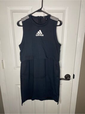 adidas Black Sleeveless Logo Dress with White Stripes